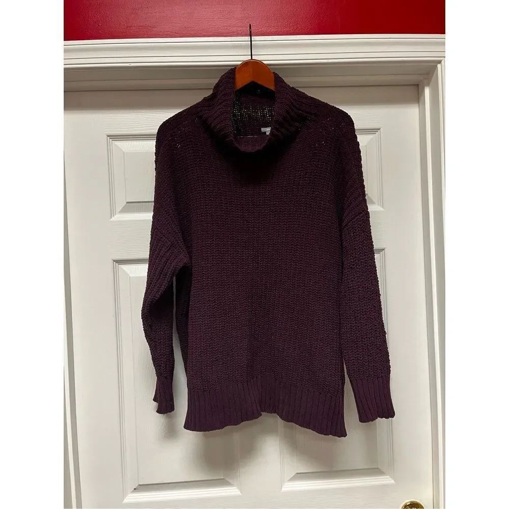 Aerie Thick Knit Plum Funnel Neck Sweater sz M Oversized